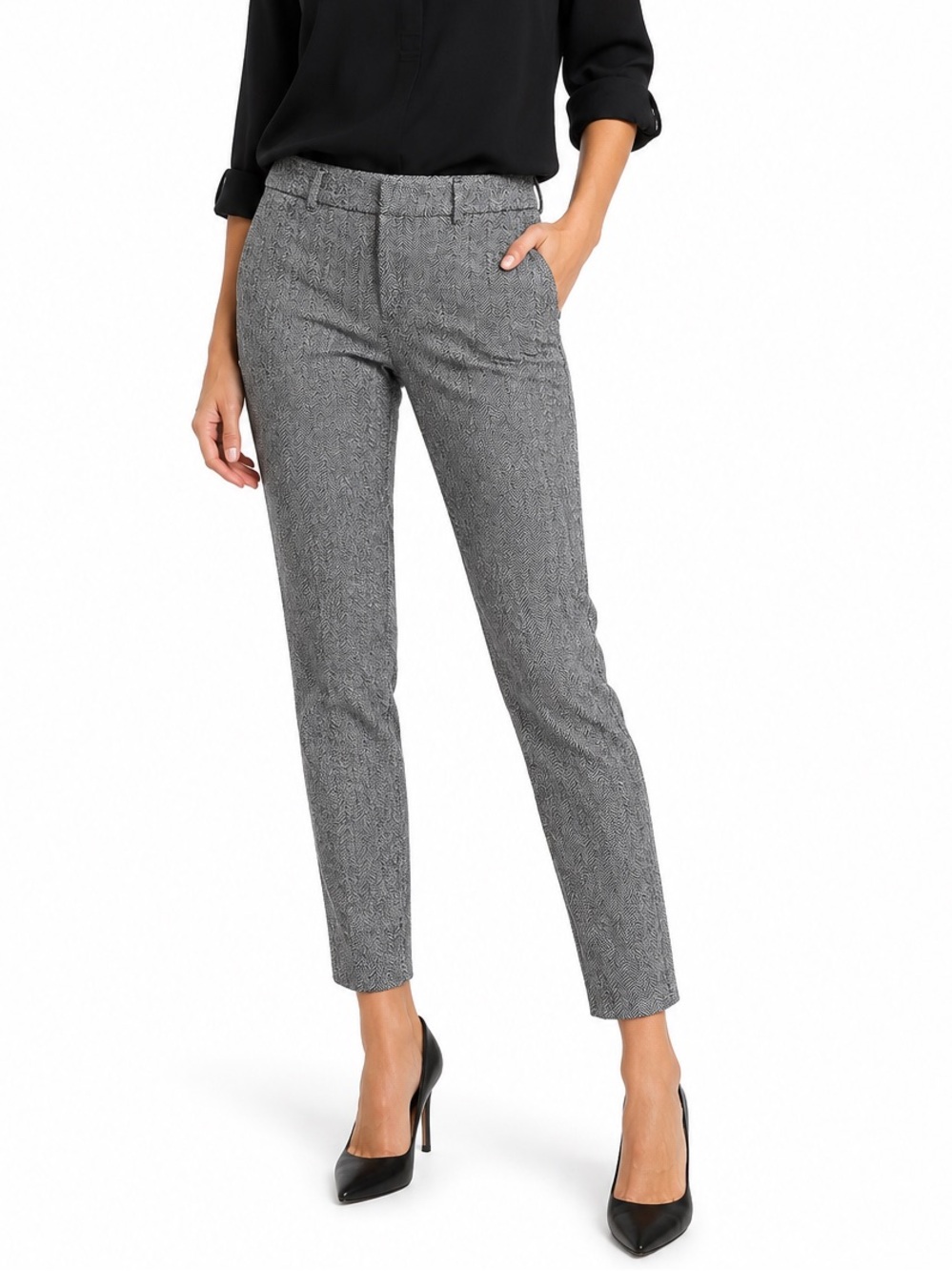 Old Navy Pixie Ankle Pants Size 4 Black White Herringbone Stretch Slim Career